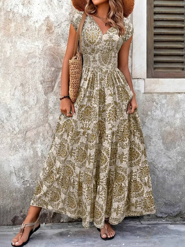 Isabella | Women's Boho Patterned Sleeveless V Neck Maxi Dress