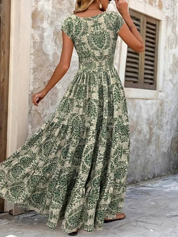 Isabella | Women's Boho Patterned Sleeveless V Neck Maxi Dress