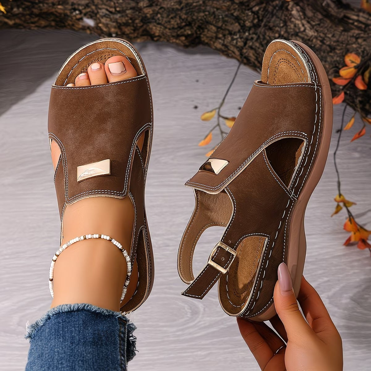 Konira | Comfortable Boho Sandals with Gold Accent