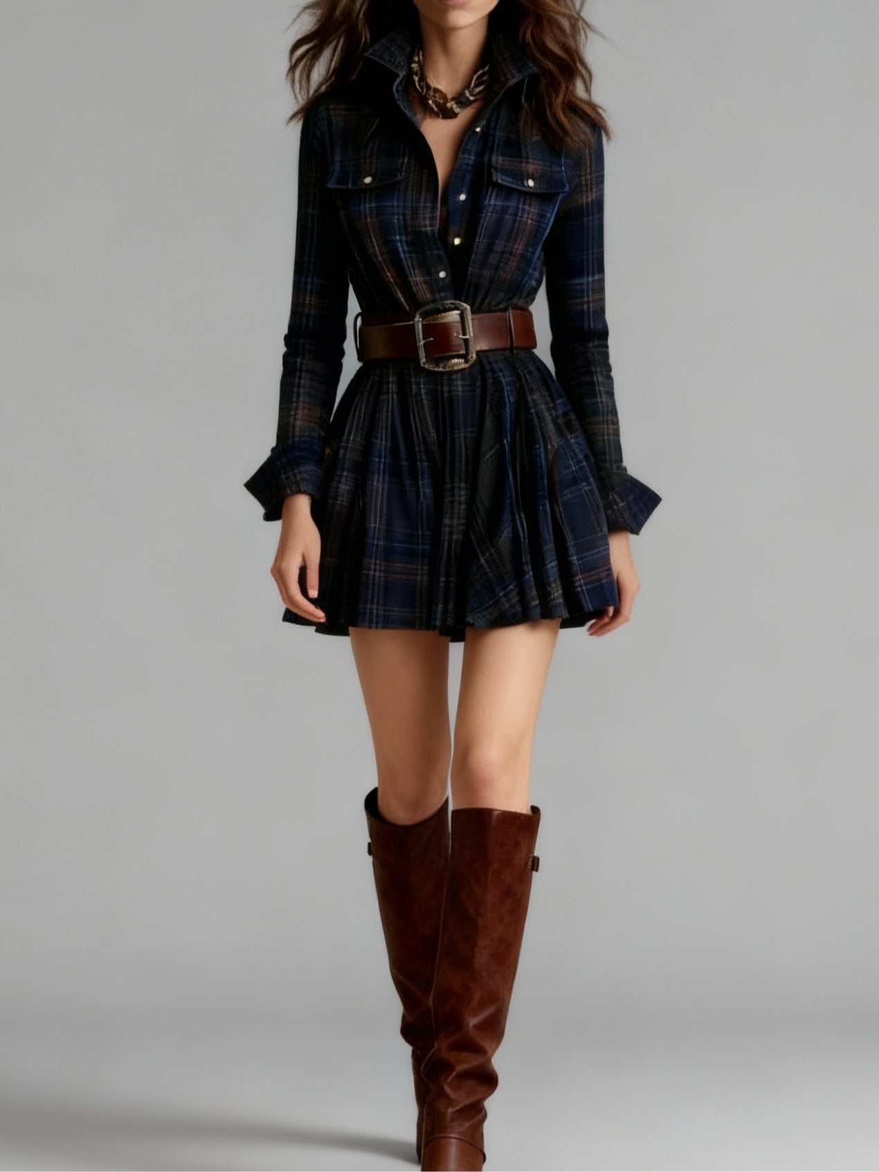 Magdalena | Elegant Short Checked Dress