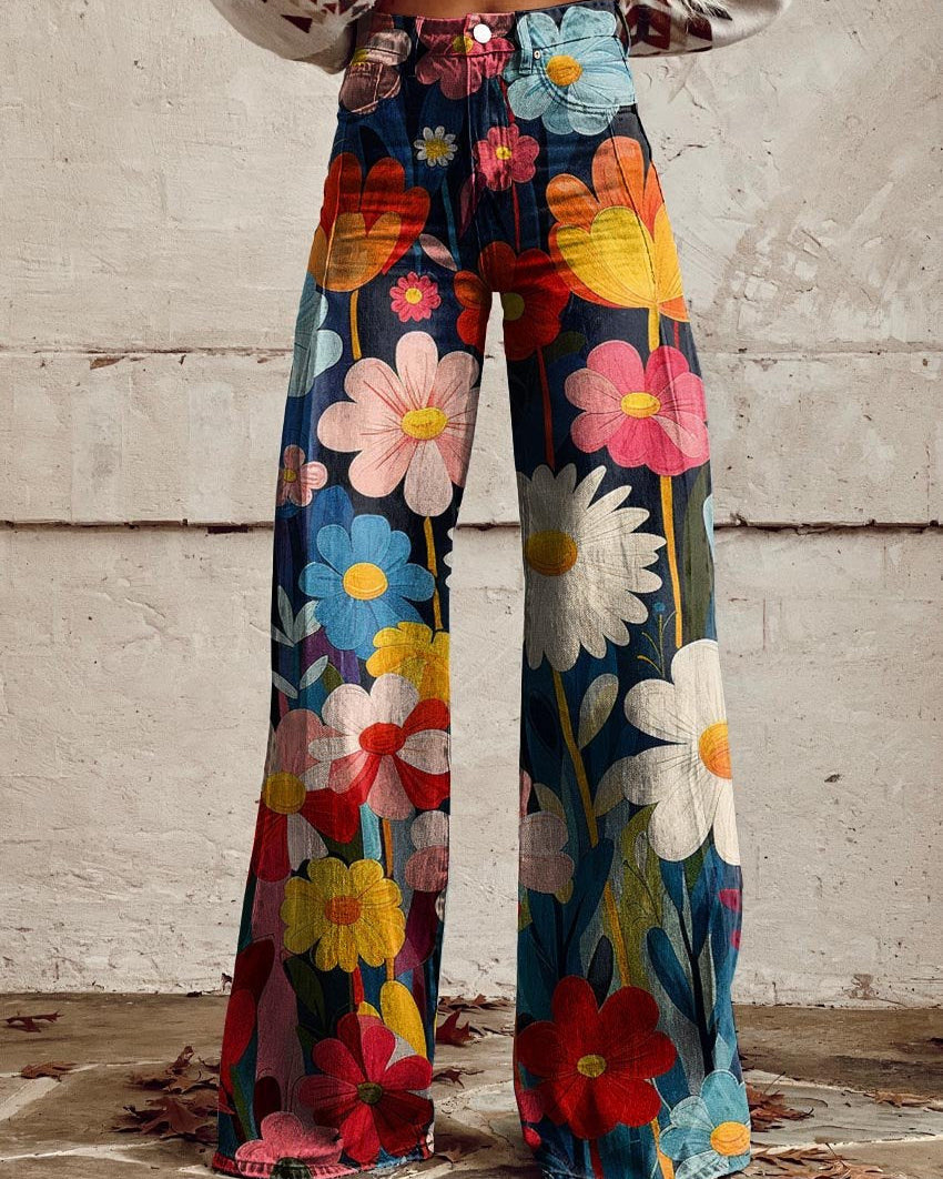 Women’s High-Waisted Wide-Leg Floral Pants