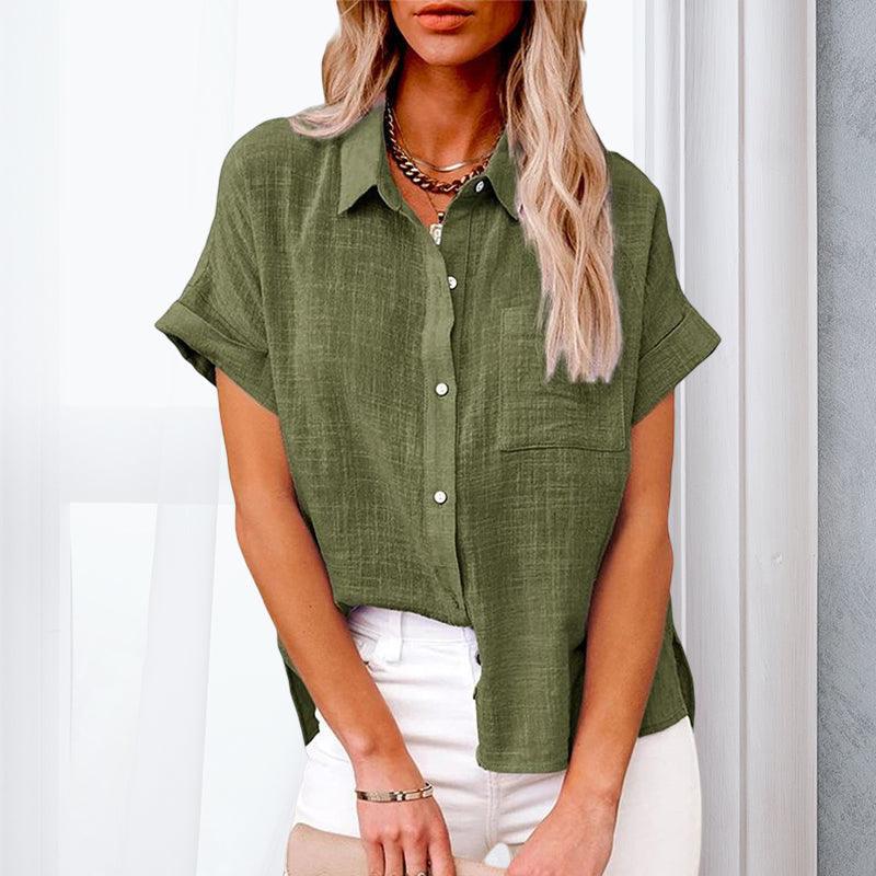 Women’s Casual Short-Sleeve Button-Up Blouse