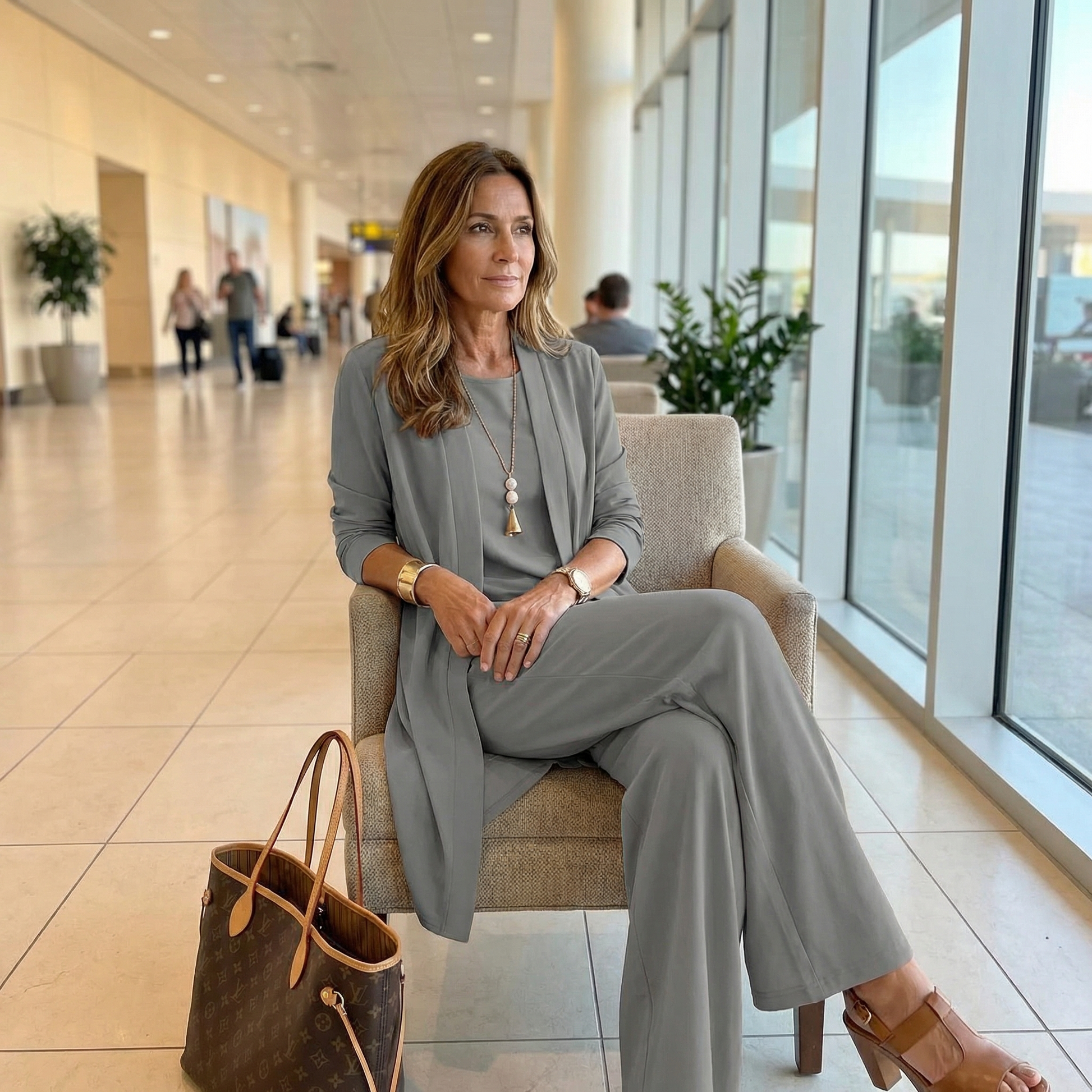 Women's Set with Long Cardigan and Loose Pants