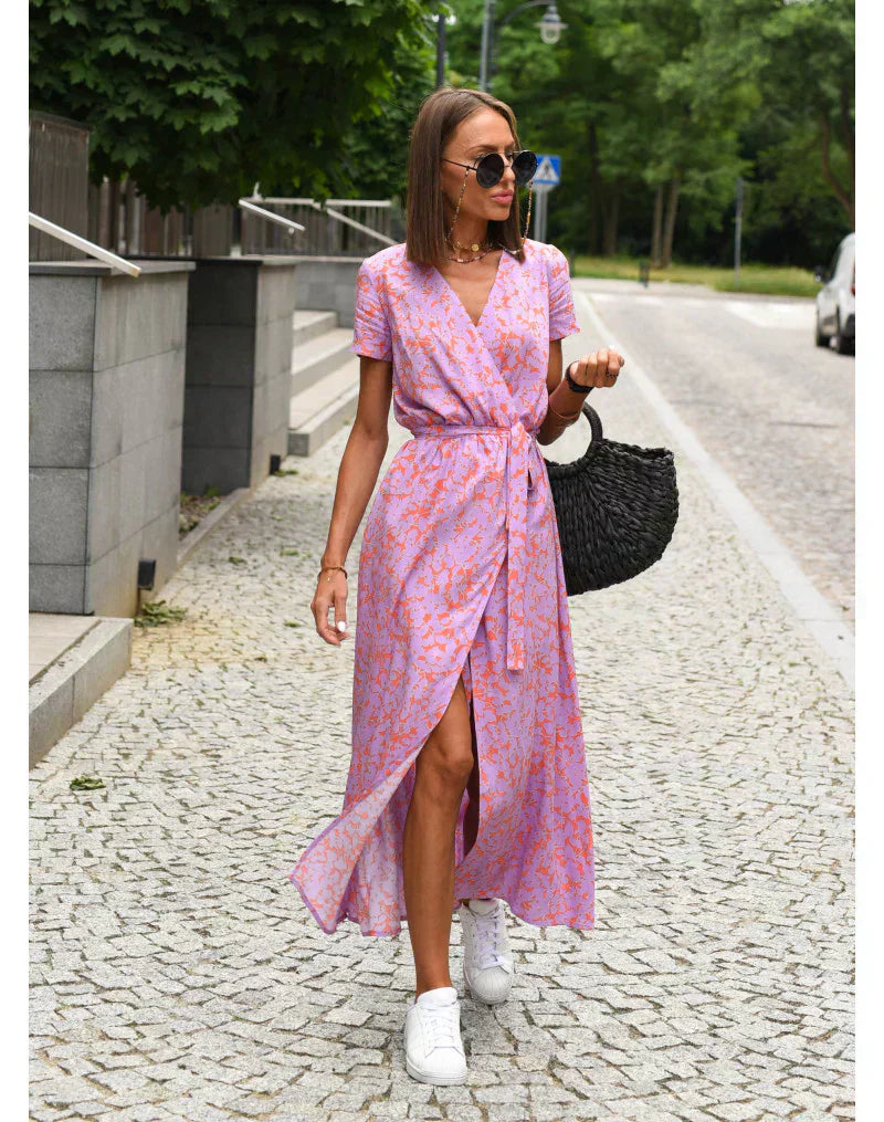 Women's Wrap Dress | with Belt and Short Sleeves