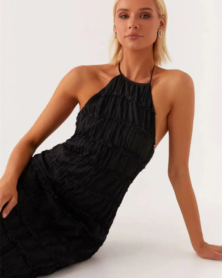 Maxi Dress for Women with Ruching and Open Back