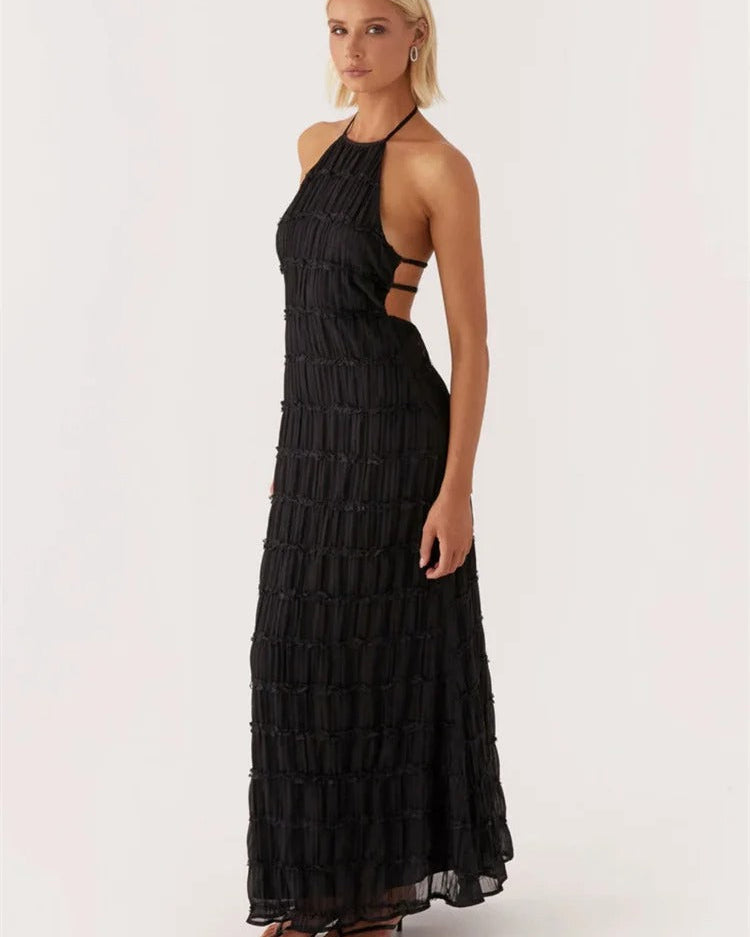 Maxi Dress for Women with Ruching and Open Back