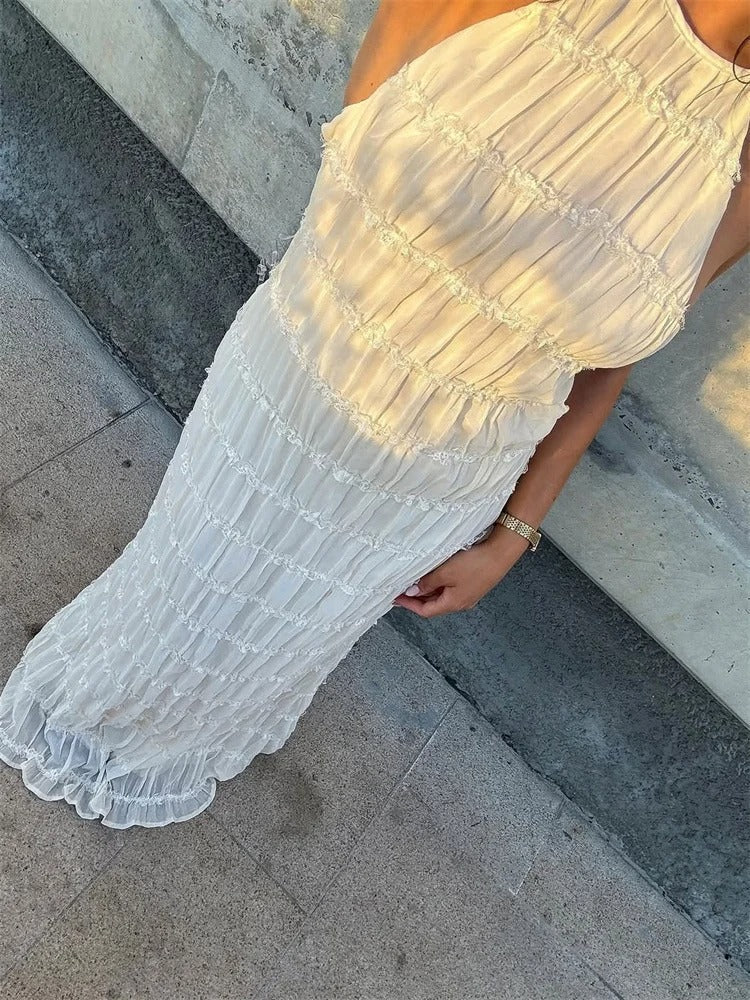 Maxi Dress for Women with Ruching and Open Back