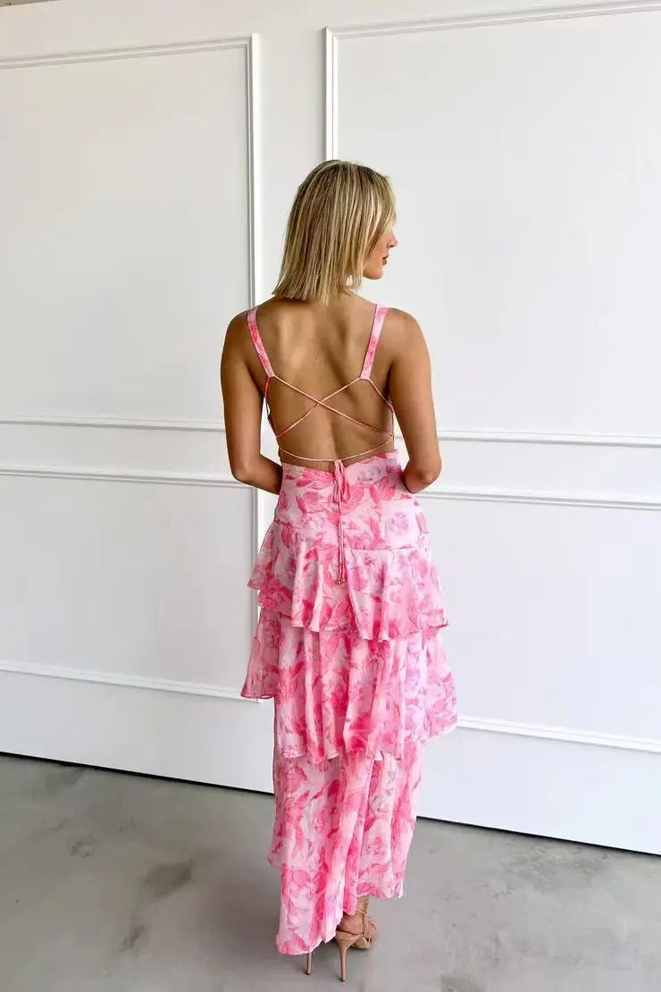 Women's maxi dress with a V-neck and ruffles
