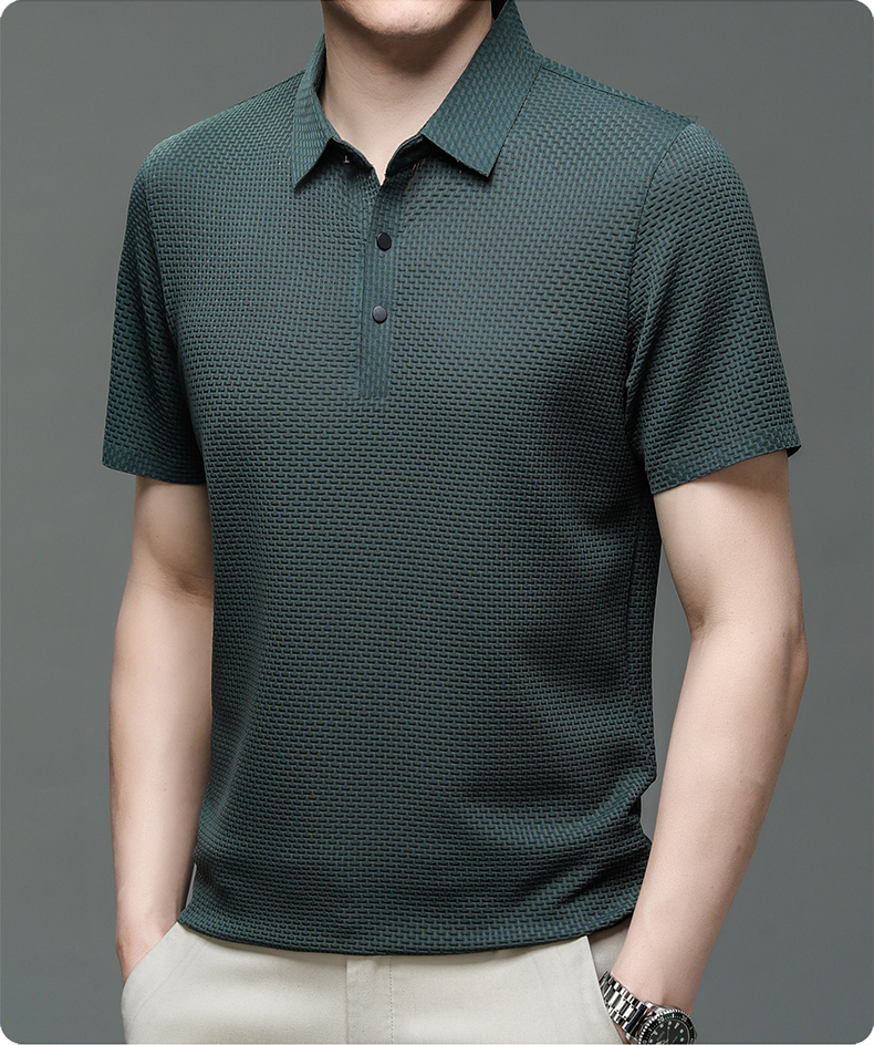 Jason | Men's Textured Short Sleeve Button Polo Shirt