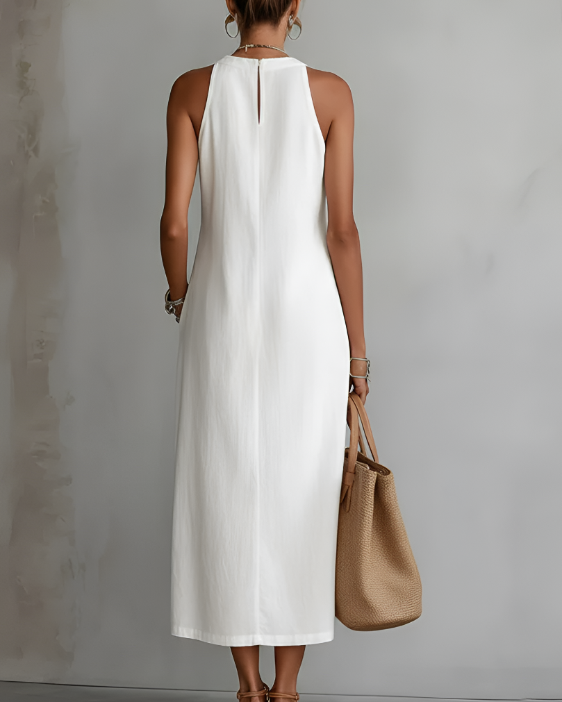 Jimena™ | Embroidered Mandarin Collar Midi Dress