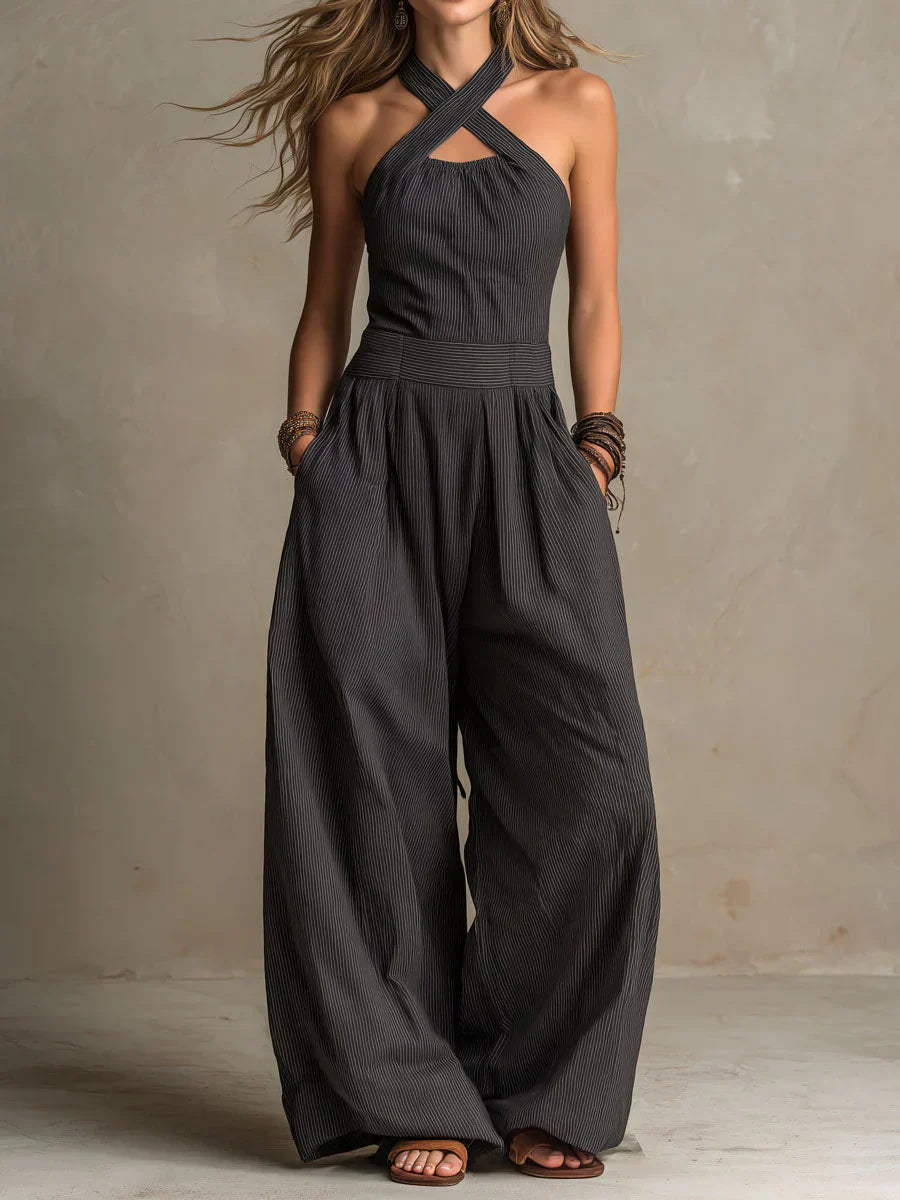 Bianca | Linen and Cotton Overalls with Elegant Crossed Neckline