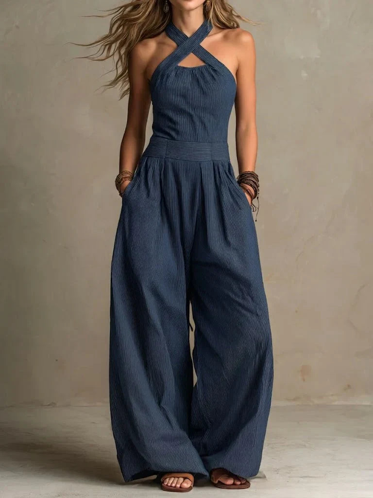 Bianca | Linen and Cotton Overalls with Elegant Crossed Neckline