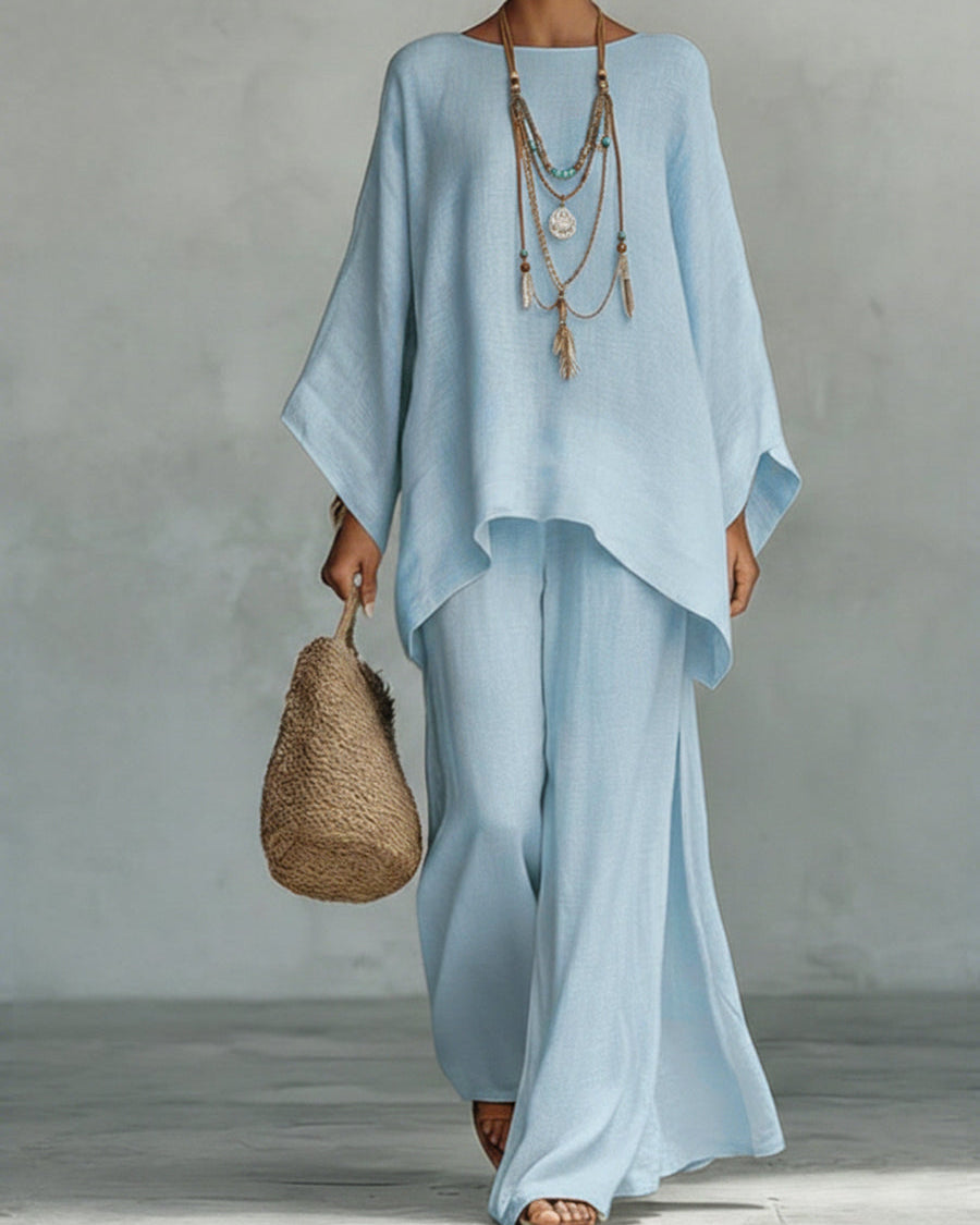 Women's Set with Wide Pants and Loose Blouse