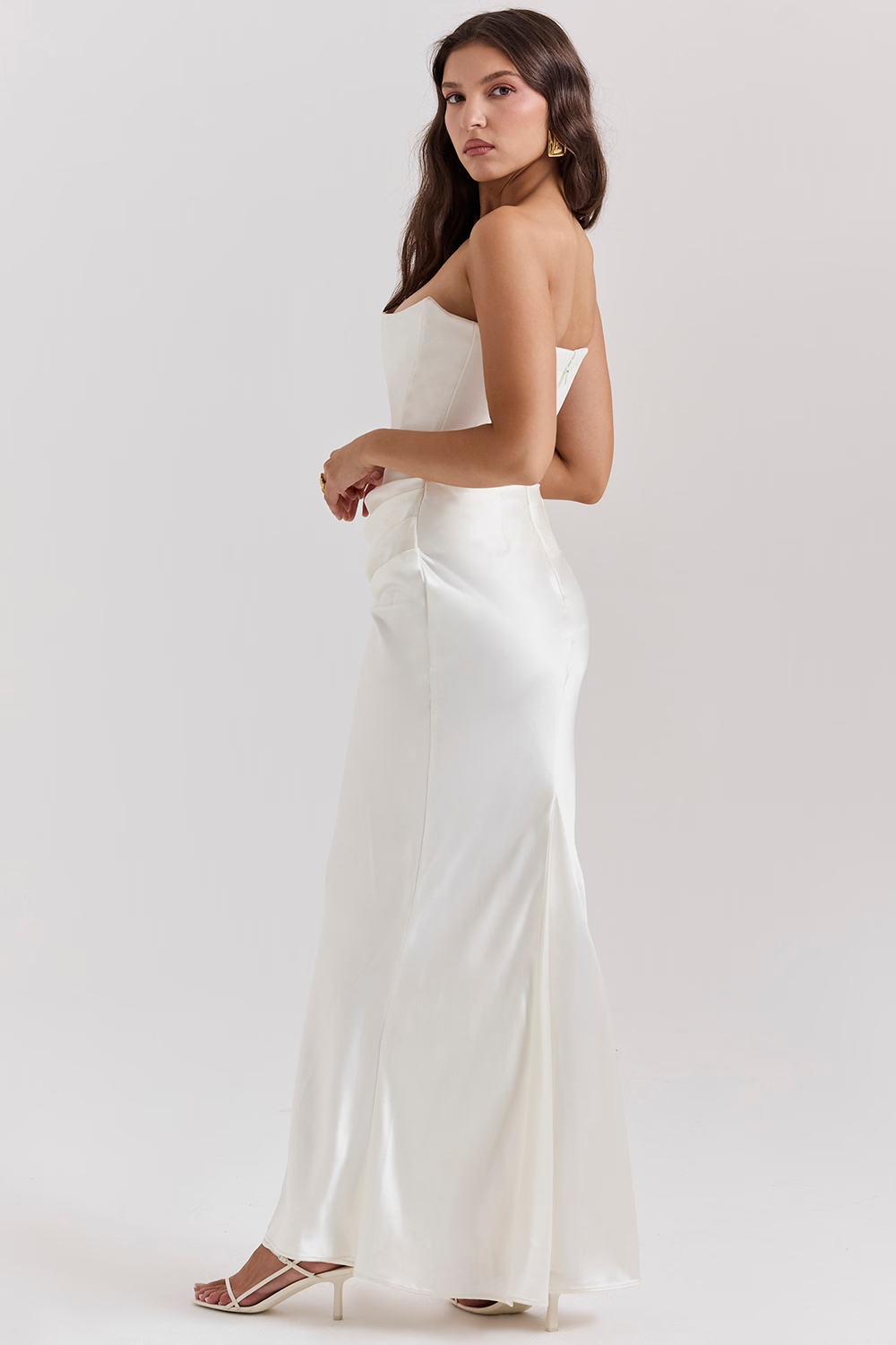 Women’s Elegant Strapless Maxi Dress with Ruched Waist