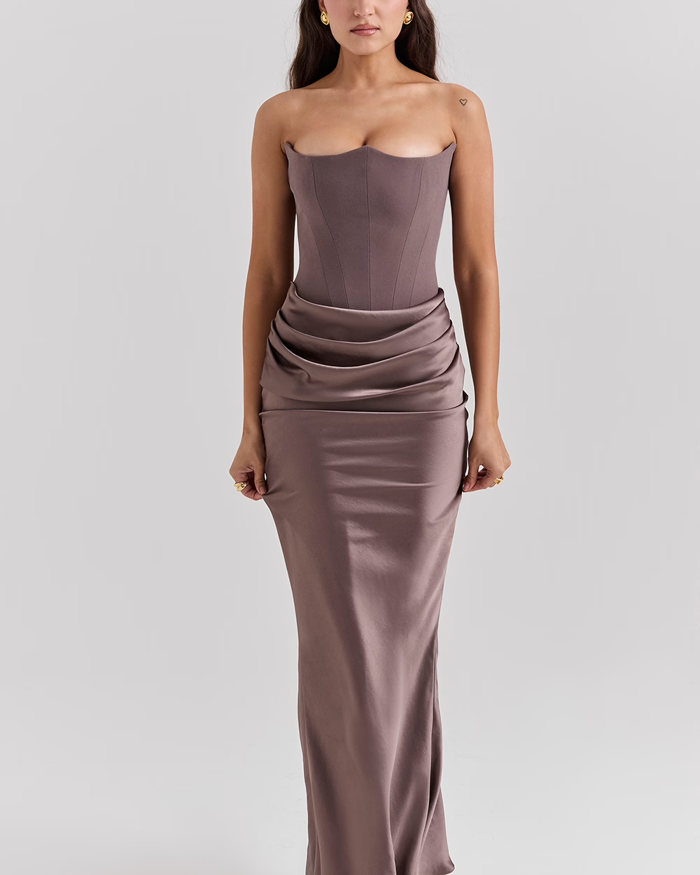 Women’s Elegant Strapless Maxi Dress with Ruched Waist