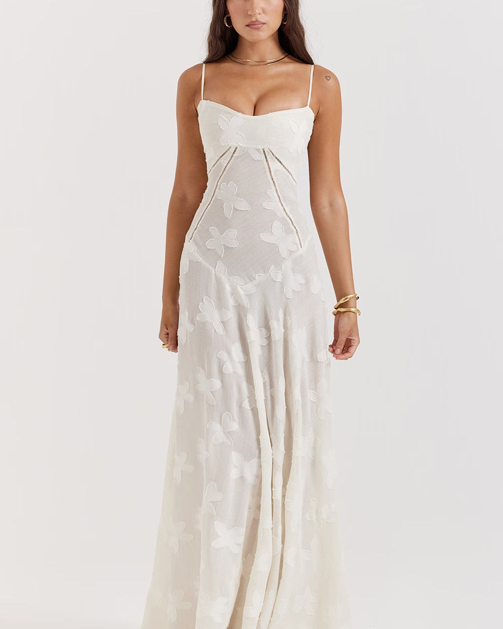 Women's maxi dress with thin straps and pattern
