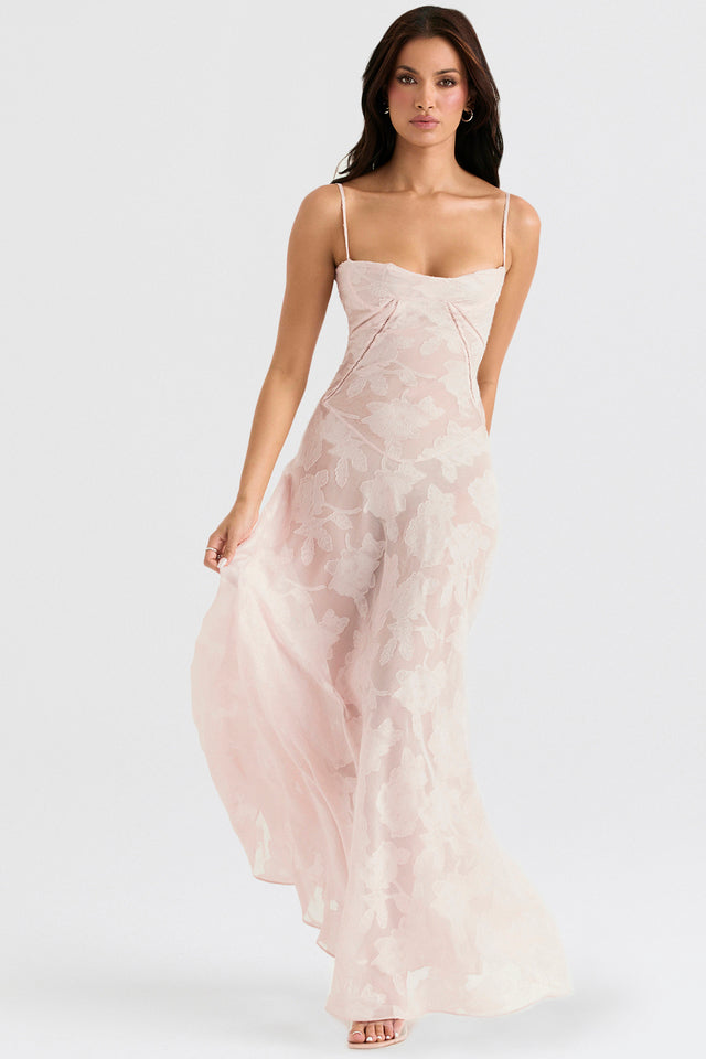 Women's maxi dress with thin straps and pattern