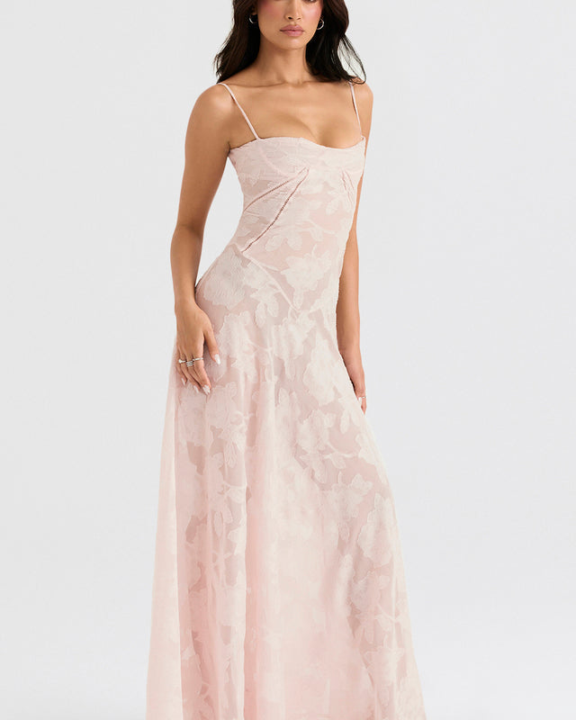 Women's maxi dress with thin straps and pattern