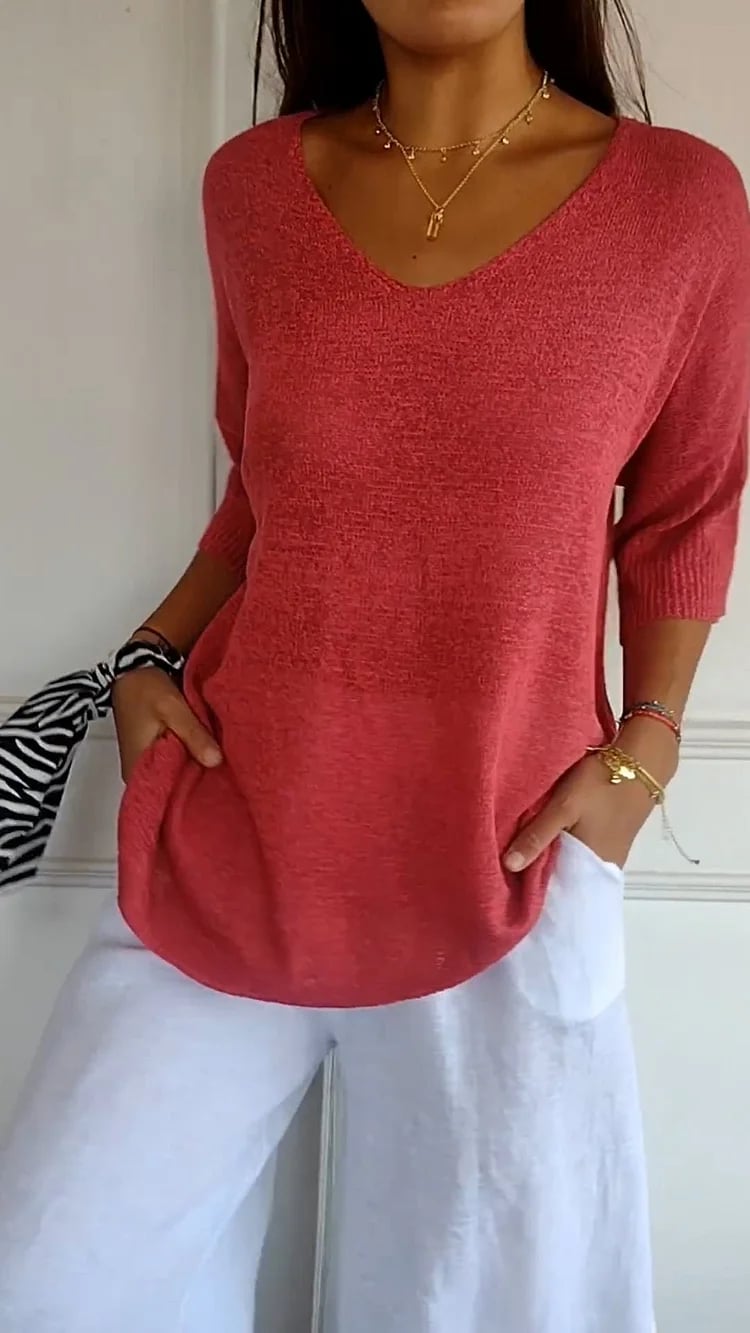 Alva™ | Knitted Spring Top with V-Neck
