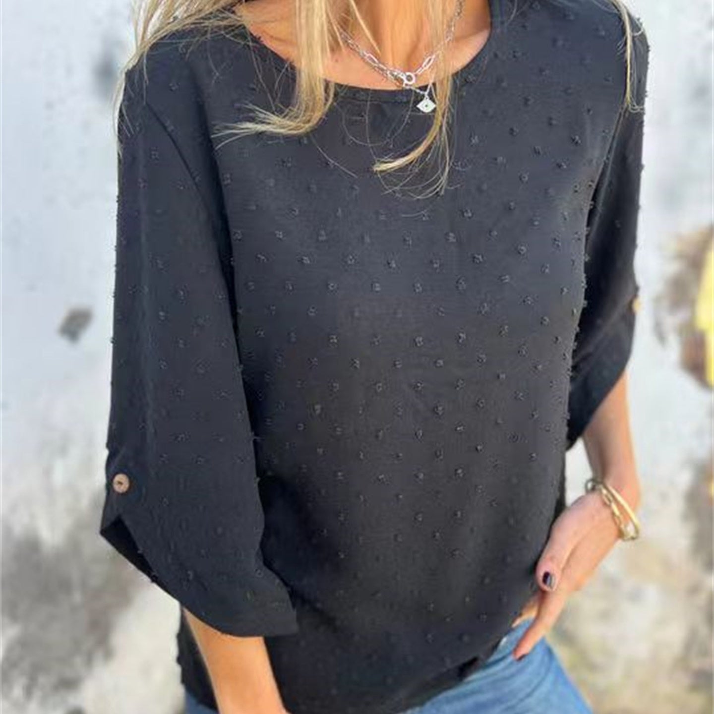 Runa™ | Loose Jacquard Top with Round Neckline