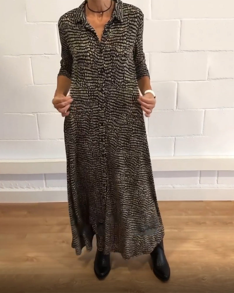 Ylora | Unique Print Maxi Shirt Dress