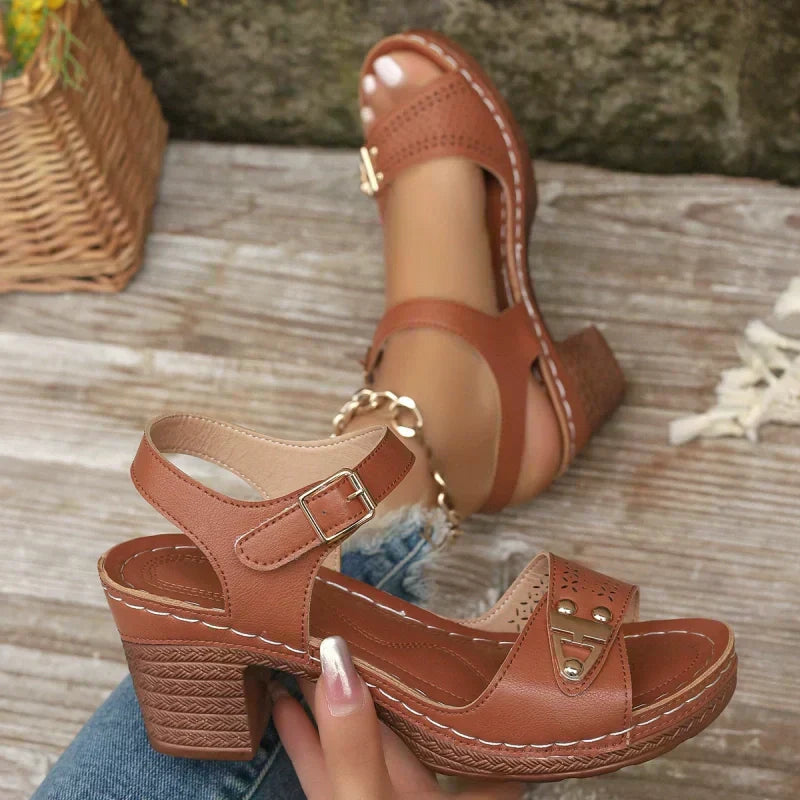 Women’s Chunky Heel Sandals with Adjustable Ankle Strap
