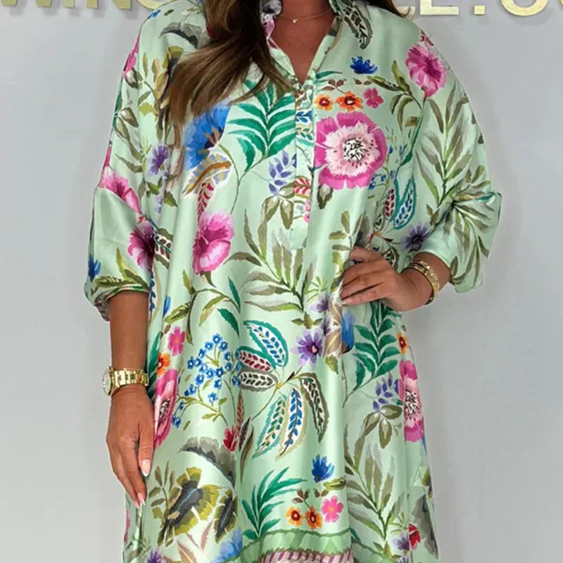 Debie | Comfortable Floral Dress with V-Neck and Button Placket in Front