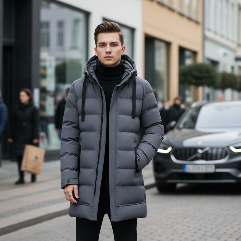 Men's Winter Jacket with Hood in Extended Cut