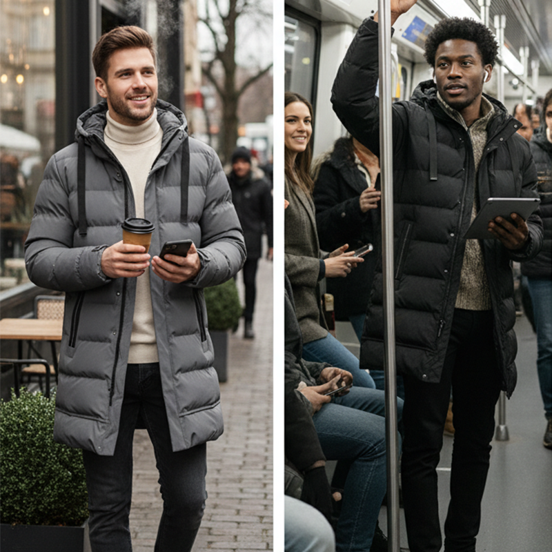 Men's Winter Jacket with Hood in Extended Cut