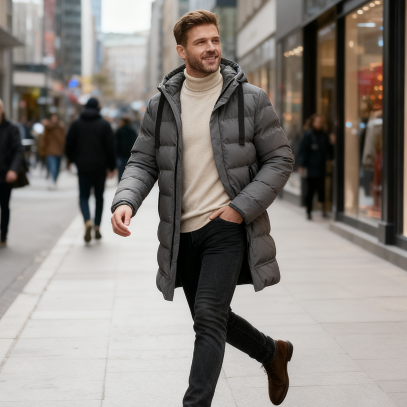 Men's Winter Jacket with Hood in Extended Cut