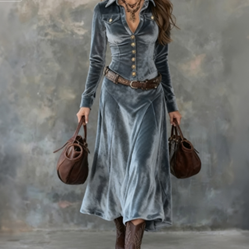 Taila | Velvet Maxi Dress with Long Sleeves