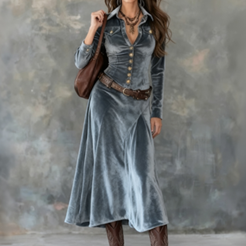 Taila | Velvet Maxi Dress with Long Sleeves