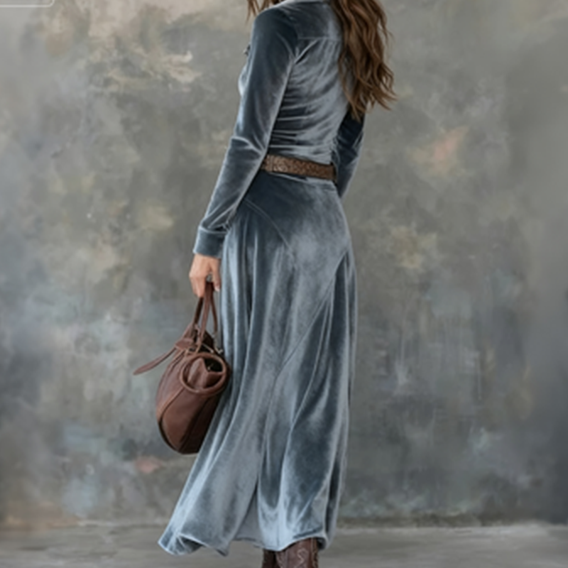 Taila | Velvet Maxi Dress with Long Sleeves
