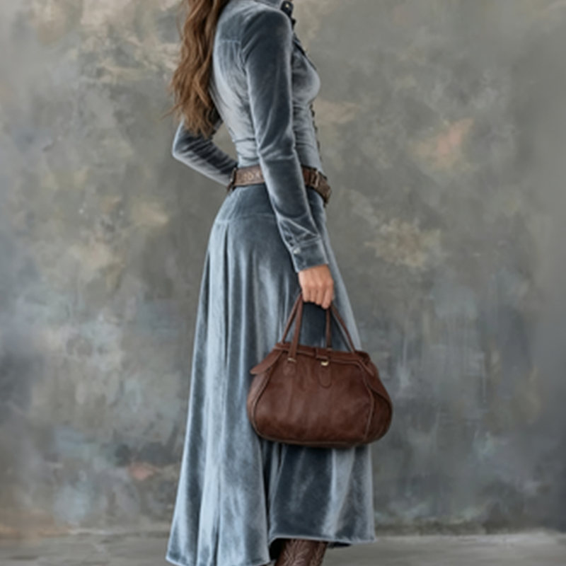 Taila | Velvet Maxi Dress with Long Sleeves