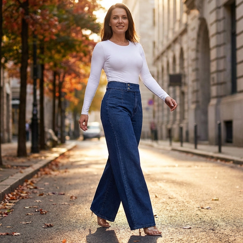 Women's Wide Jeans | High-Waisted with Buttons