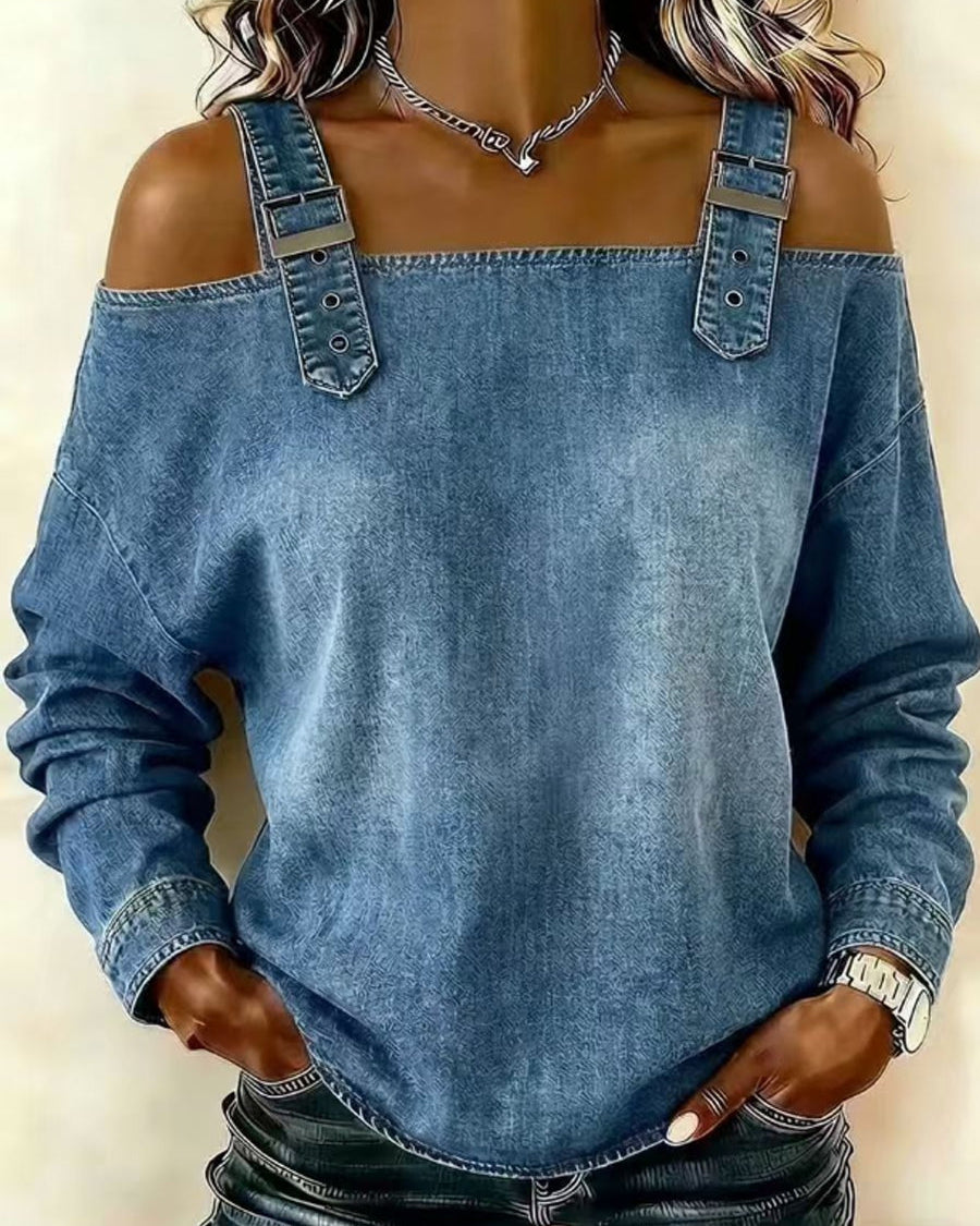 Sandra | Off Shoulder Long Sleeve Denim Top