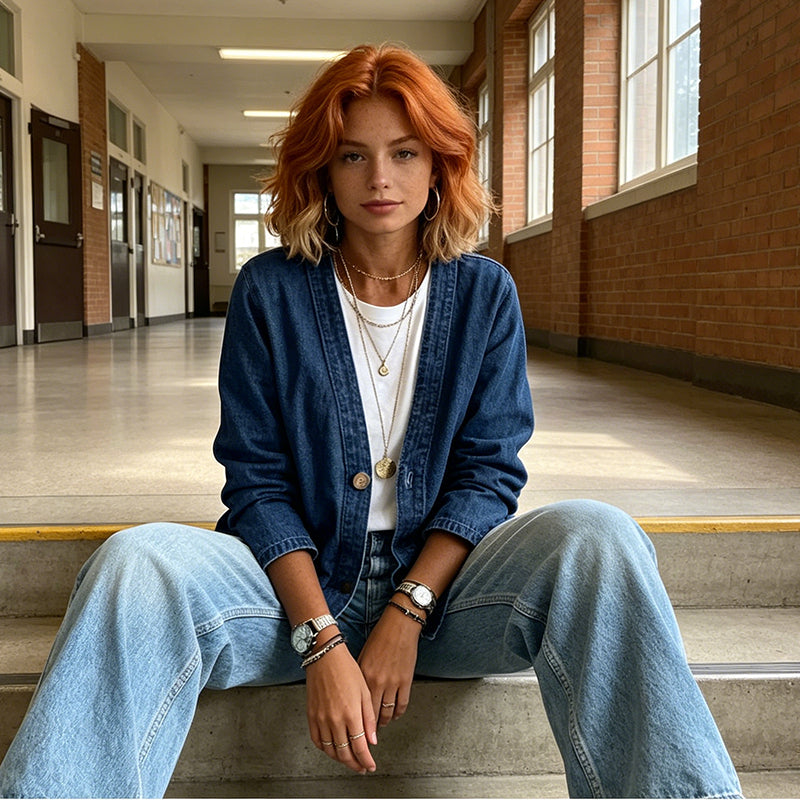 🌸⏳ 3 DAYS: 50% DISCOUNT! Classic Women's Denim Jacket – V-Neck, Button Placket & Relaxed Casual Fit ✨🧥