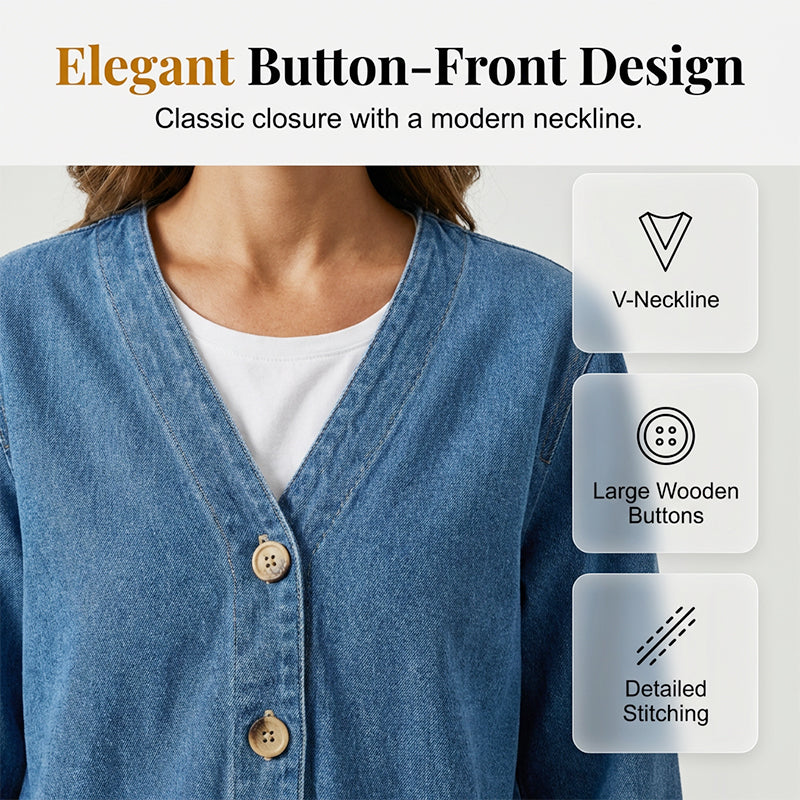 🌸⏳ 3 DAYS: 50% OFF! Classic Women's Denim Jacket – V-Neck, Button Placket & Relaxed Casual Fit ✨🧥