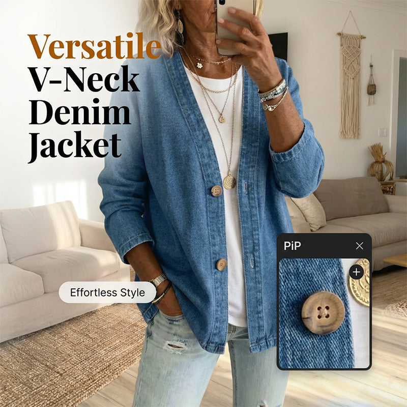 🌸⏳ 3 DAYS: 50% OFF! Classic Women's Denim Jacket – V-Neck, Button Placket & Relaxed Casual Fit ✨🧥