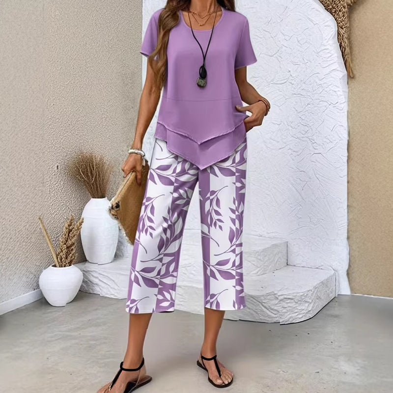 🥳UNMISSABLE SUMMER SALES🥳💞OVER 50,000 SOLD!💥50% OFF! 🔥Casual set consisting of a round-neck tunic and wide-leg pants.