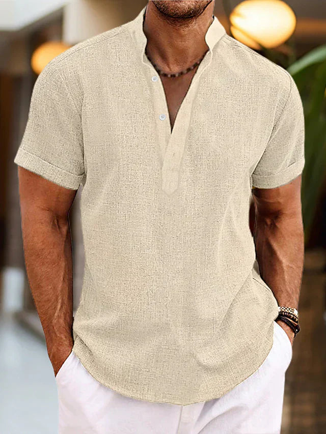 Men’s Short Sleeve Mandarin Collar Button Shirt