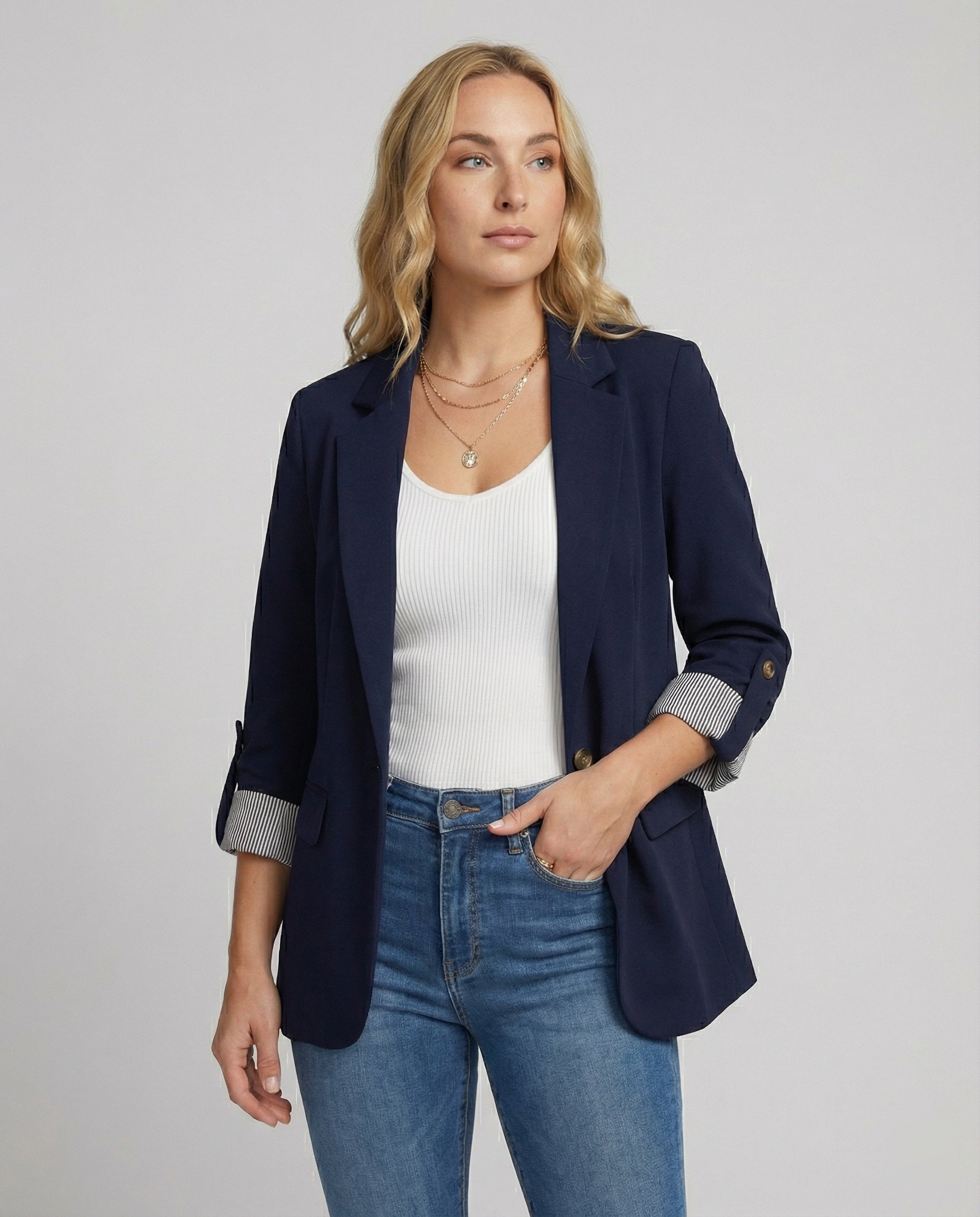 Women’s Casual Tailored Blazer with Rolled Sleeves