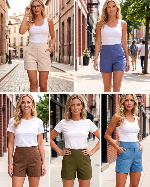 Phaedora - High-waisted shorts for women with deep pockets