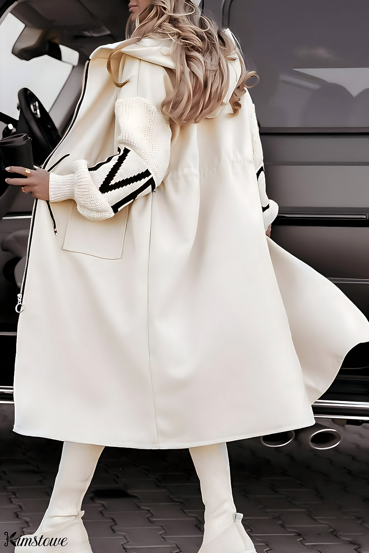 Casual Long Patchwork Coat with Hood for Women