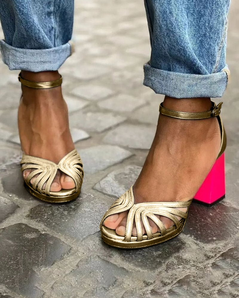 Evelyn | Women's Block Heel Sandals Open Toe Ankle Strap Multi-Strap