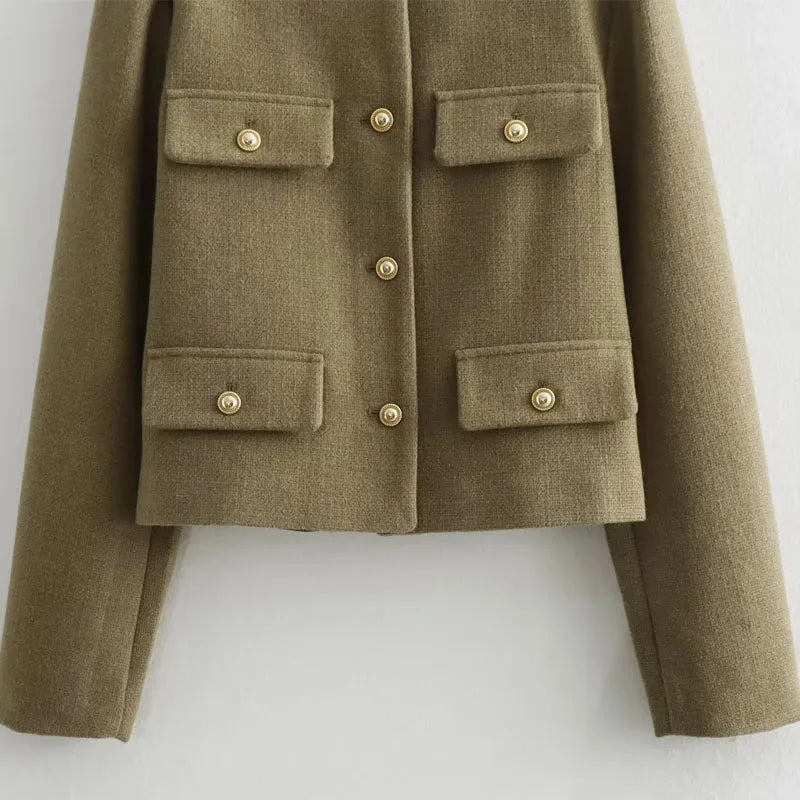 Chloe | Women's Cropped Button Front Bomber Jacket