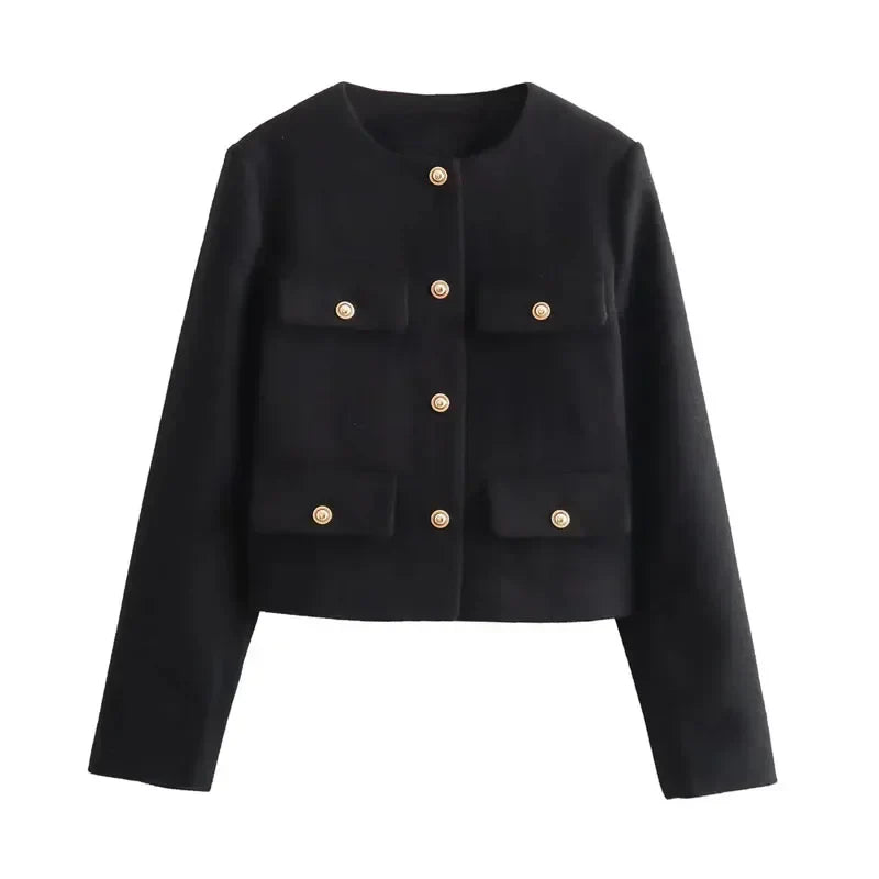 Chloe | Women's Cropped Button Front Bomber Jacket