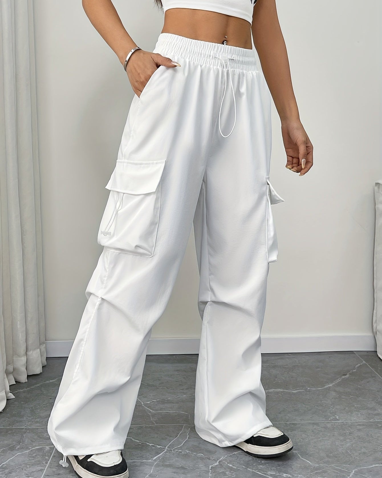 Makayla | Women's Wide Leg Cargo Pocket Drawstring Pants