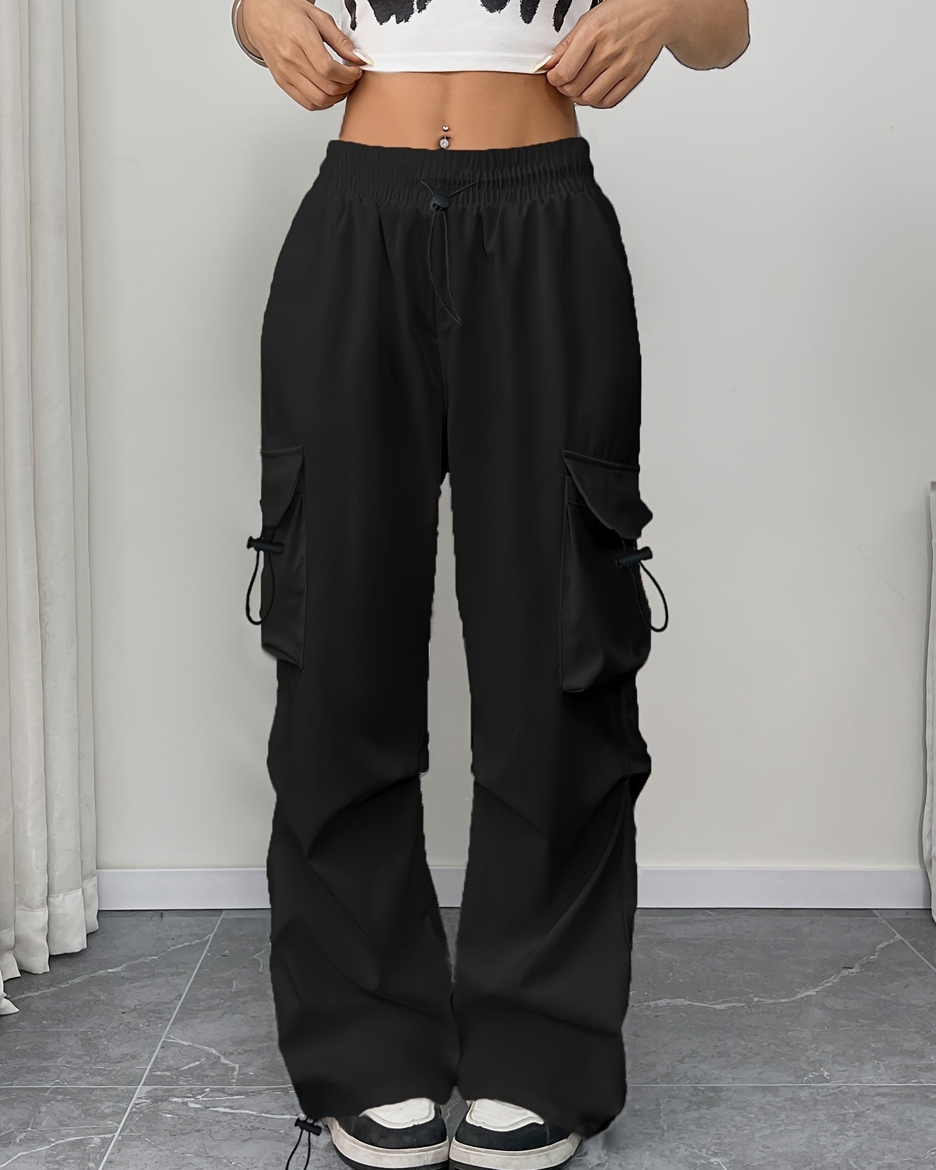 Makayla | Women's Wide Leg Cargo Pocket Drawstring Pants