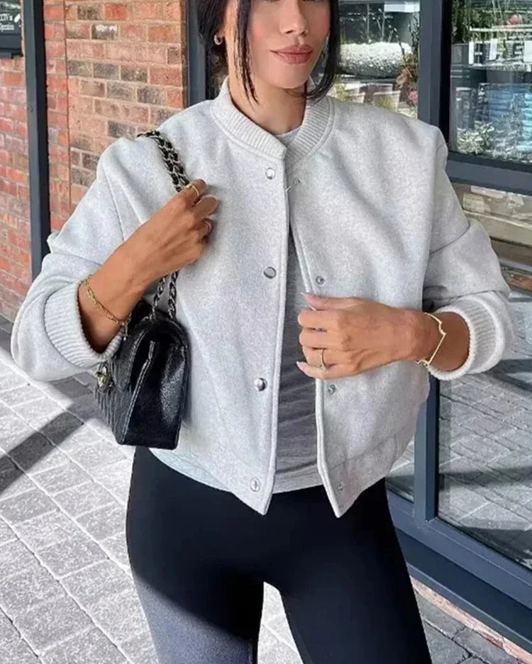 Emma | Women's Cropped Button Front Bomber Jacket